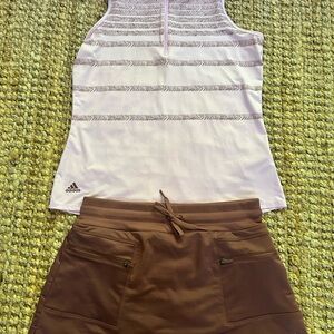 Adidas Pink Striped Tank and Brown Shorts Set